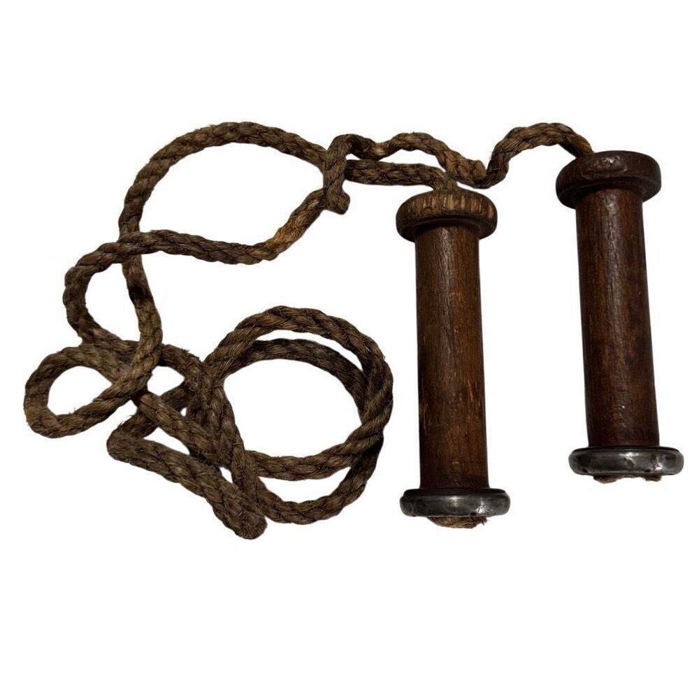 Vintage  English Jump Rope / Skipping Rope  Antique Wood Bobbin Handles